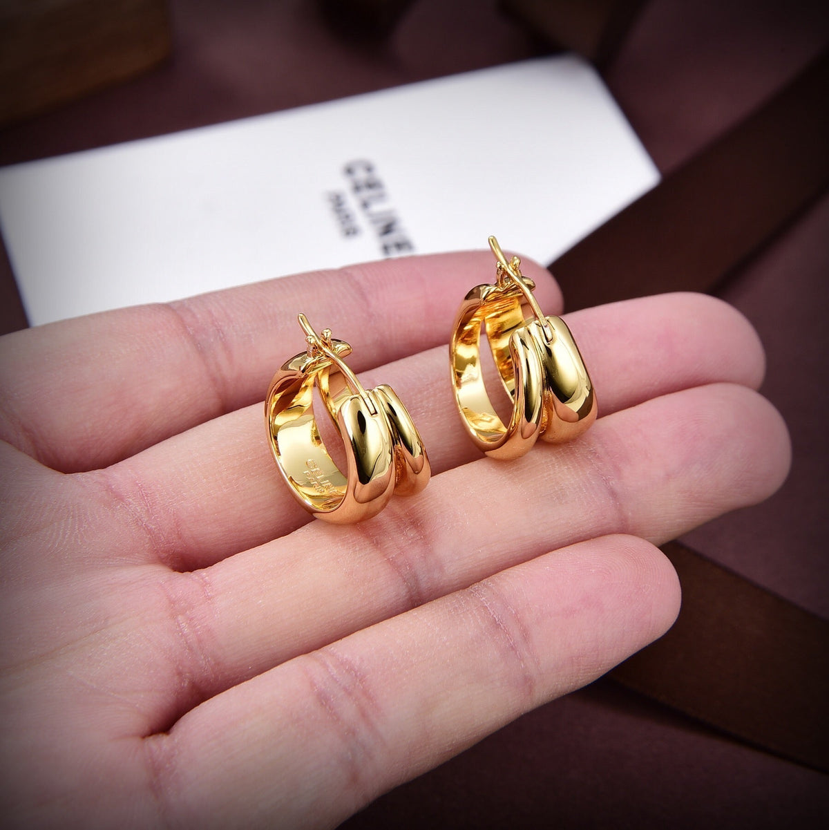 Celine Formes Abstraites Hoops 18K Gold Earrings