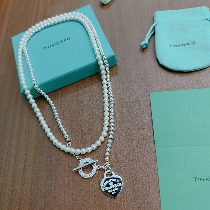 Tiffany Return to Heart Tag Chain Pearl Link 18K Gold Necklace