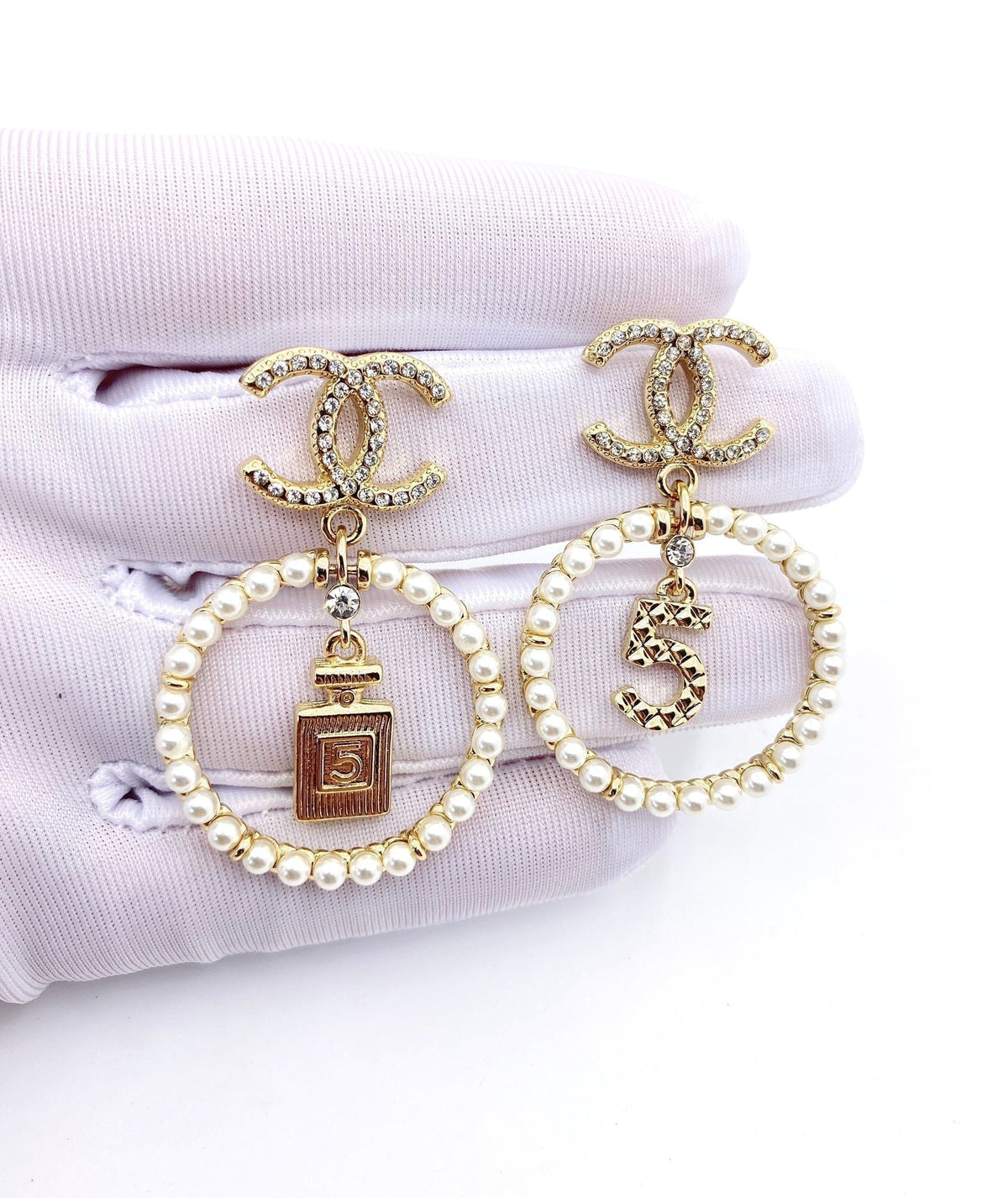 Chanel No. 5 Perfume Pendant 18K Gold Earrings