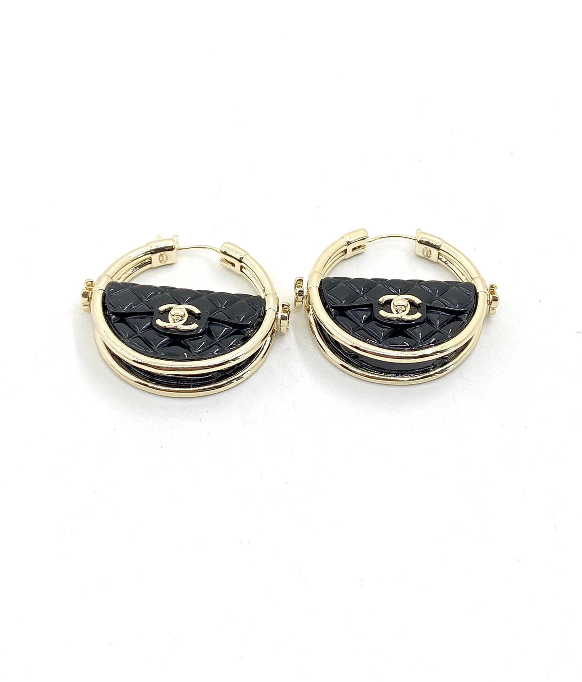 Chanel Black Bag 18K Gold Earrings