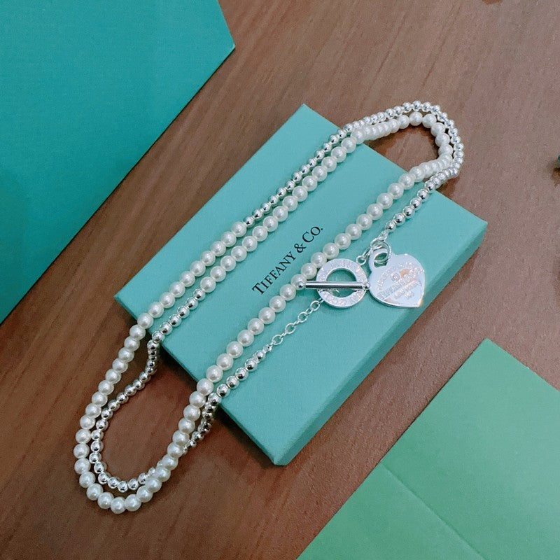 Tiffany Return to Heart Tag Chain Pearl Link 18K Gold Necklace