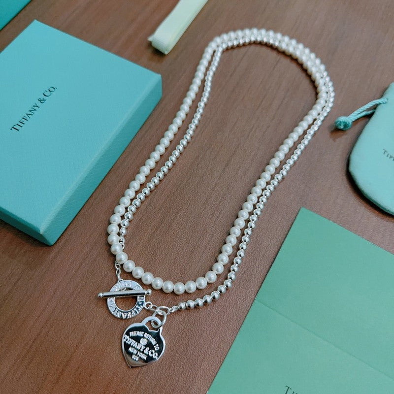 Tiffany Return to Heart Tag Chain Pearl Link 18K Gold Necklace