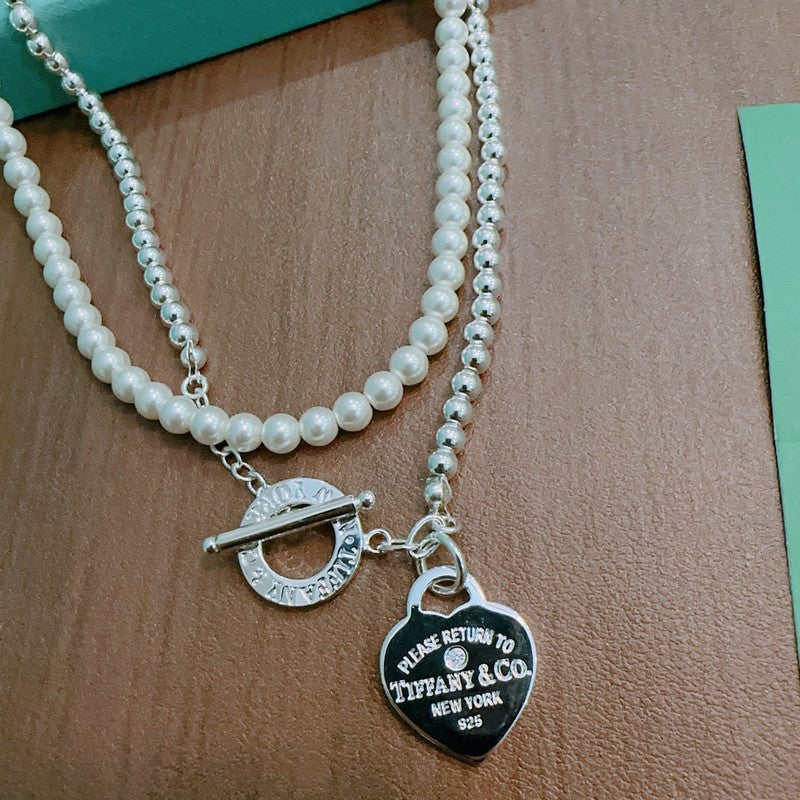 Tiffany Return to Heart Tag Chain Pearl Link 18K Gold Necklace
