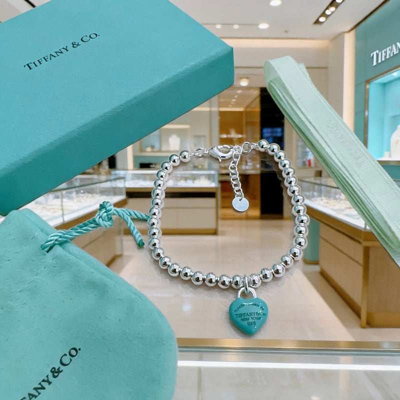 Tiffany Return to Big Blue Heart Tag Bead 18K Gold Bracelet