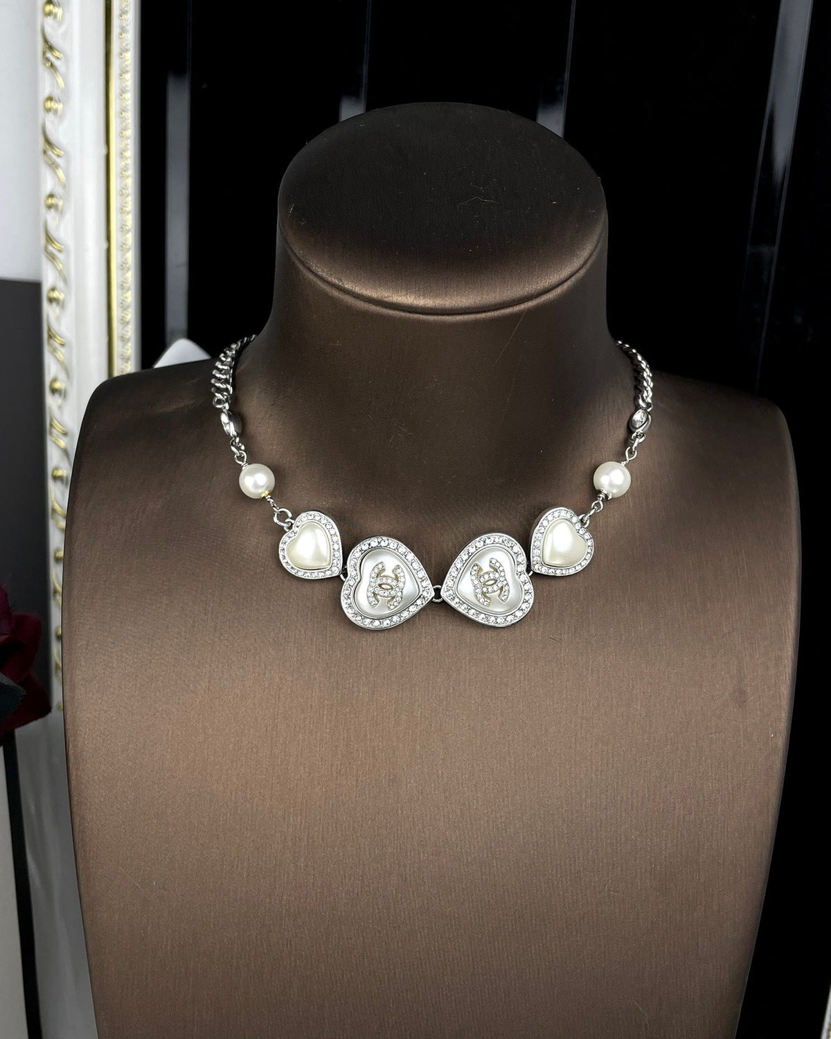 Chanel Heart Crystals 18K Gold Necklace