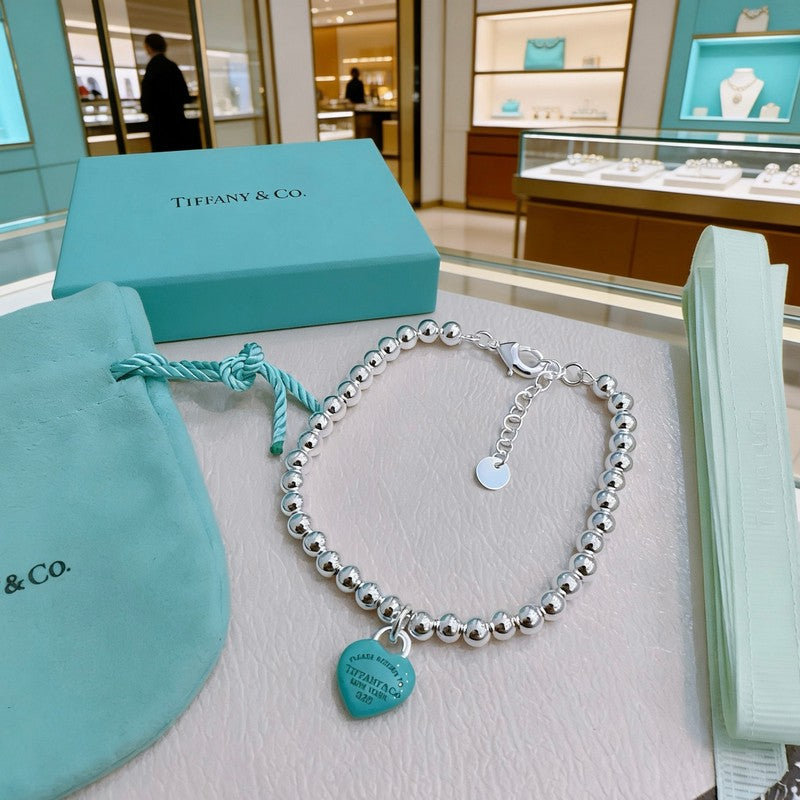 Tiffany Return to Big Blue Heart Tag Bead 18K Gold Bracelet