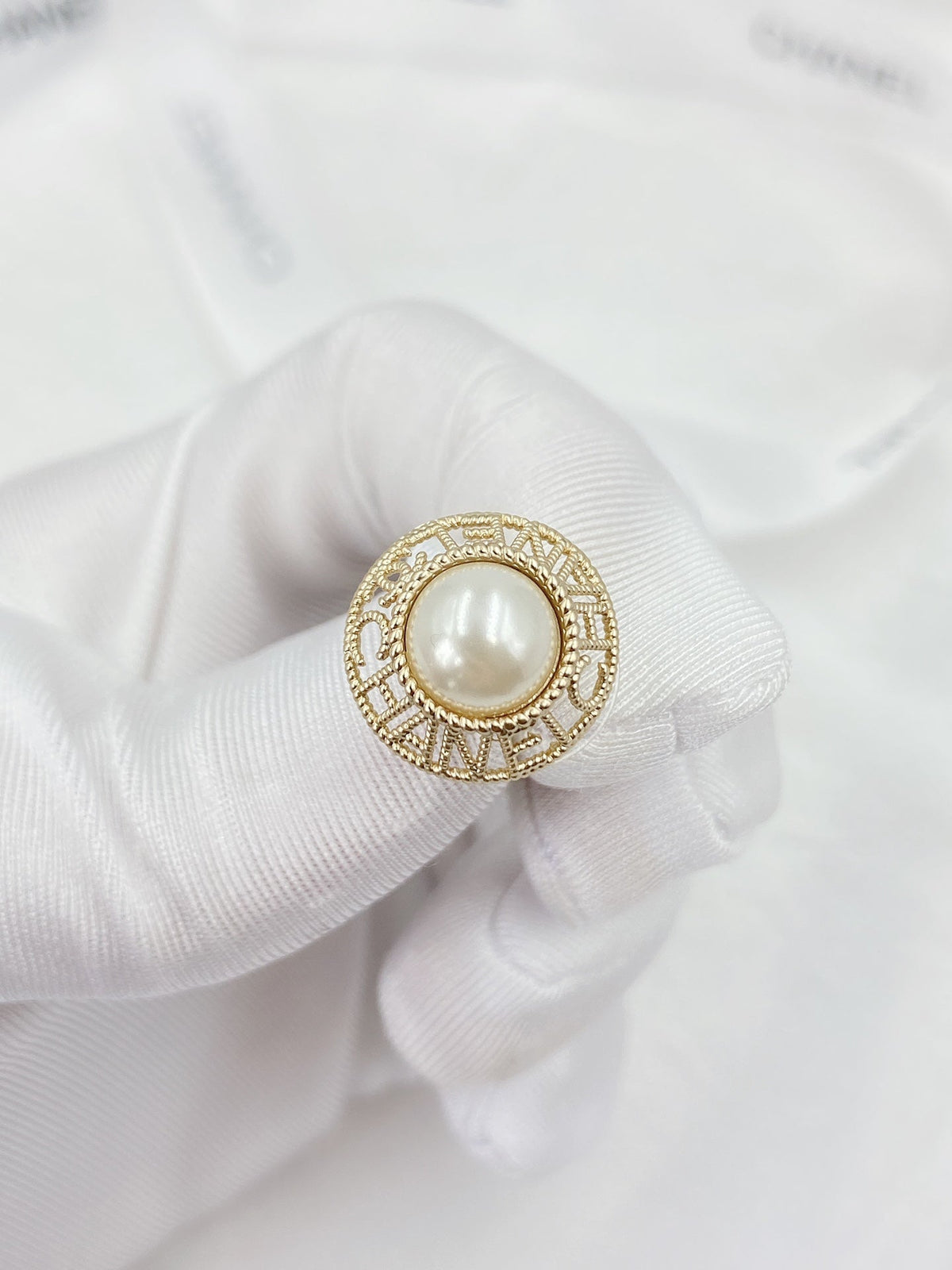 Chanel Pearl Round 18K Gold Earrings