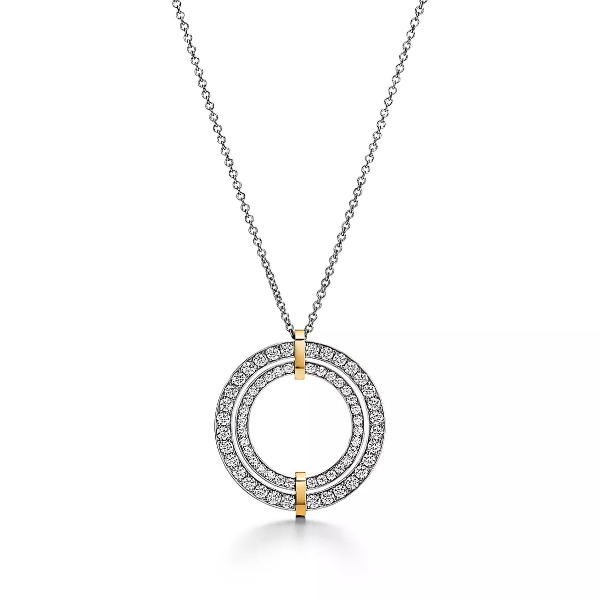 Tiffany Edge Circle Diamond Pendant 18K Gold Necklace
